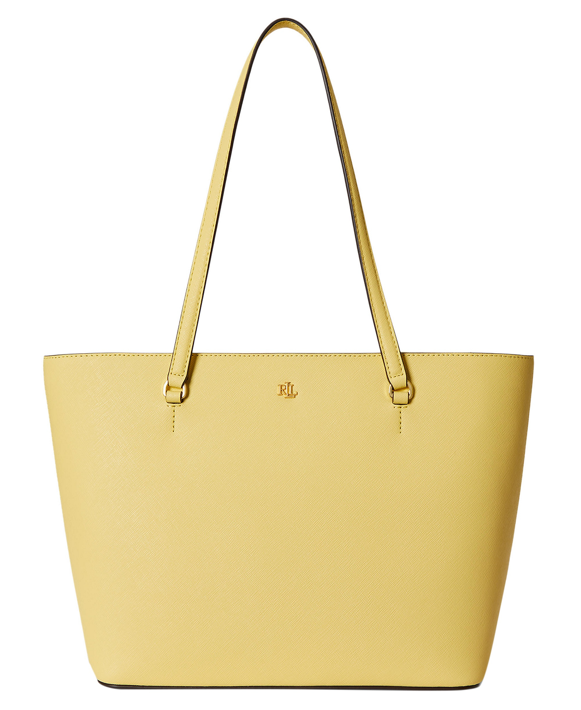 Lauren Ralph Lauren Crosshatch Leather Karly Medium Shopper Tote Handbag - Lemon Sorbet