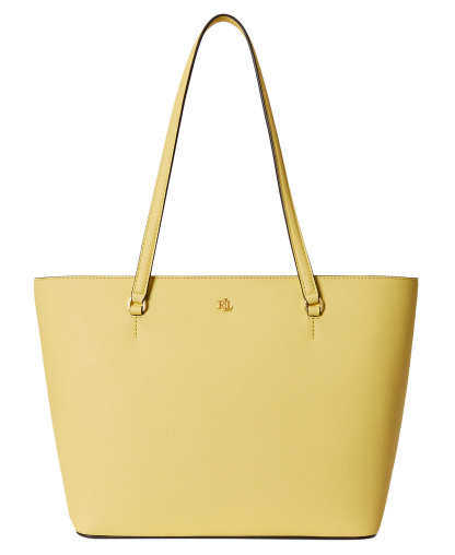 Lauren Ralph Lauren Crosshatch Leather Karly Medium Shopper Tote Handbag - Lemon Sorbet