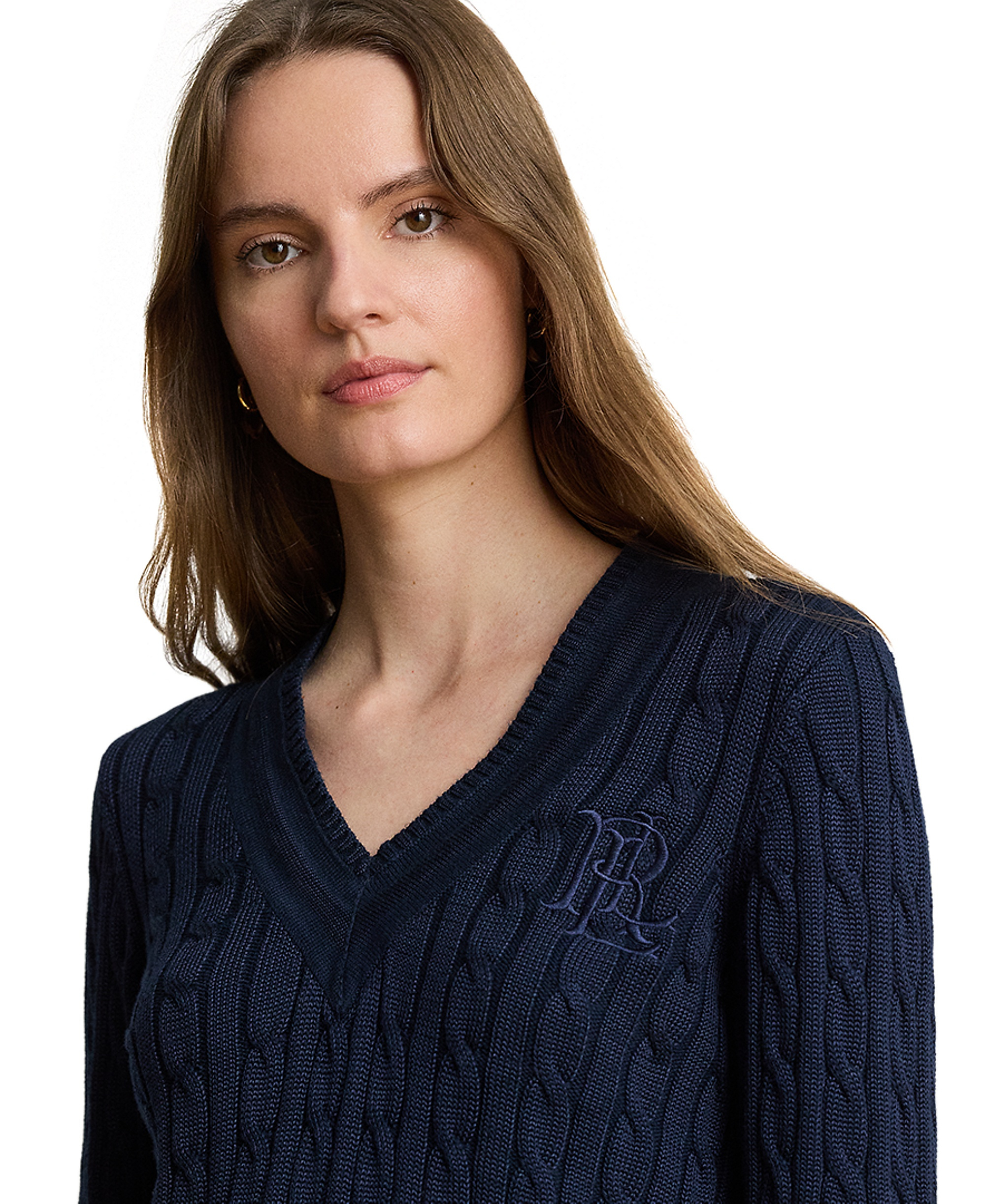 Lauren Ralph Lauren Women's Long-Sleeve V-Neck Cable Knit Sweater - Lauren Navy