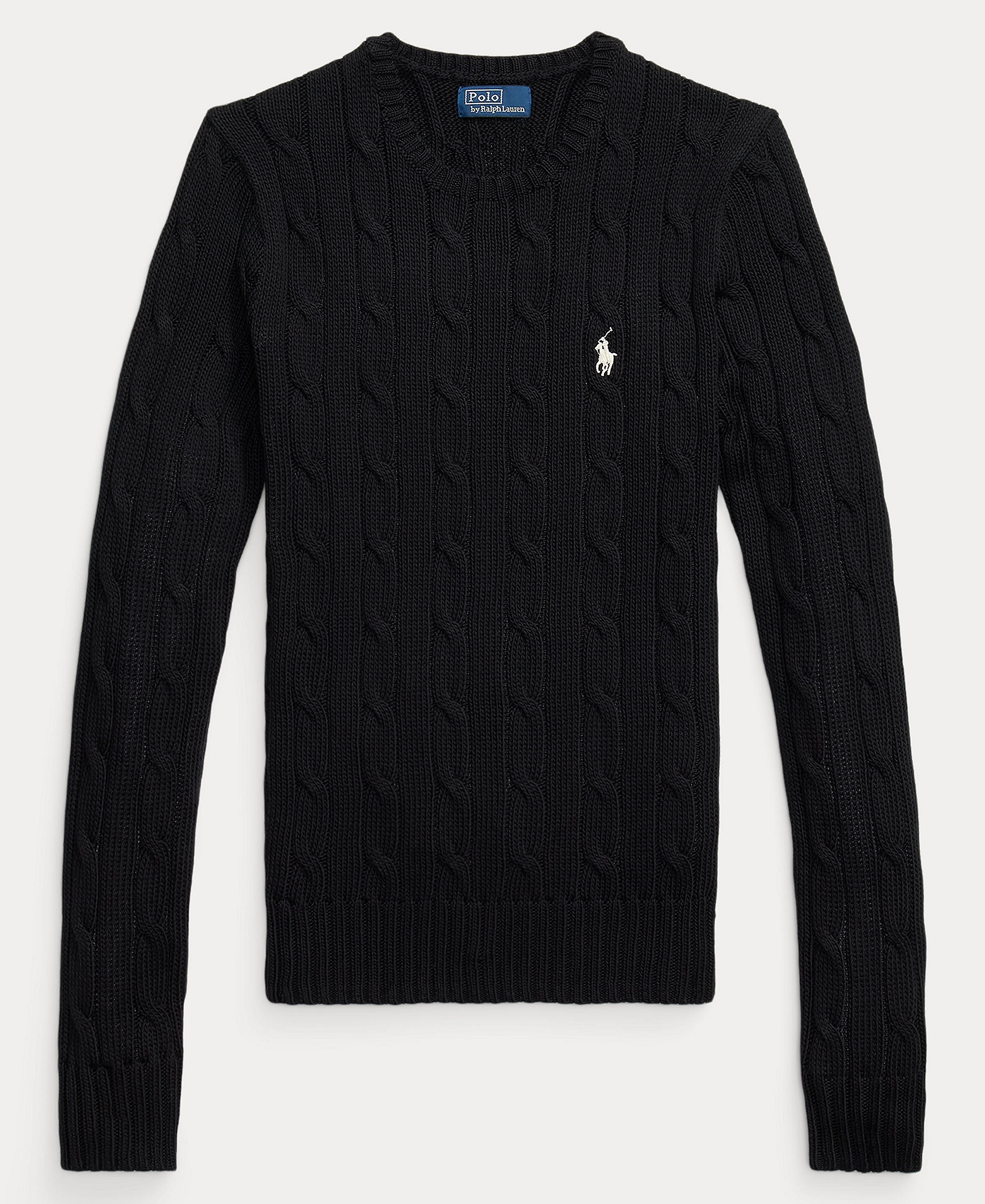 Polo Ralph Lauren Women's Cable-Knit Cotton Crewneck Sweater - Polo Black/White