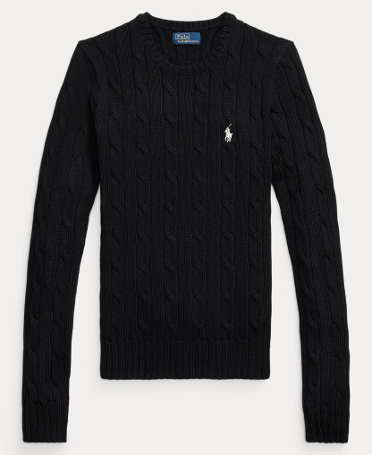 Polo Ralph Lauren Women's Cable-Knit Cotton Crewneck Sweater - Polo Black/White