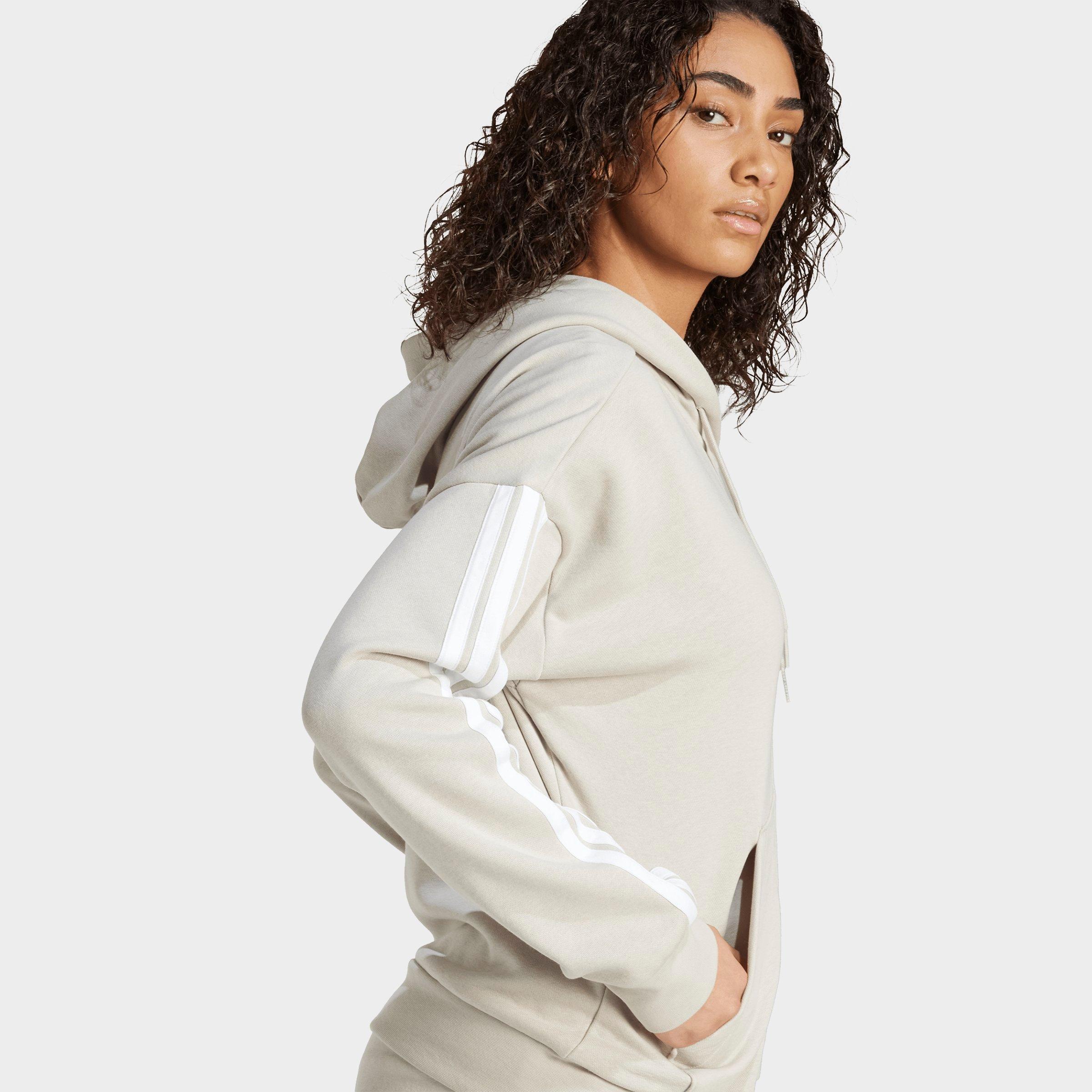 Women's adidas Essentials 3-Stripes Fleece Full-Zip Hoodie - Beige/White