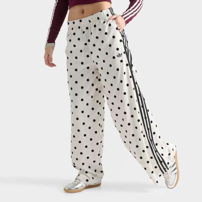 Women's adidas Originals Firebird Polka Dot Satin Wide-Leg Track Pants - Off White