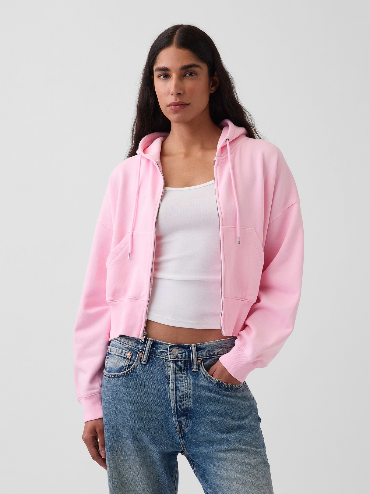 VintageSoft Wedge Zip Hoodie - Primrose pink