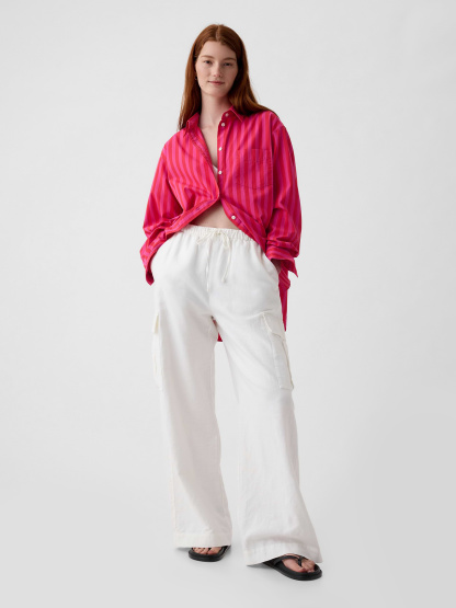 Organic Cotton Poplin Stripe Big Shirt - pink & red stripe
