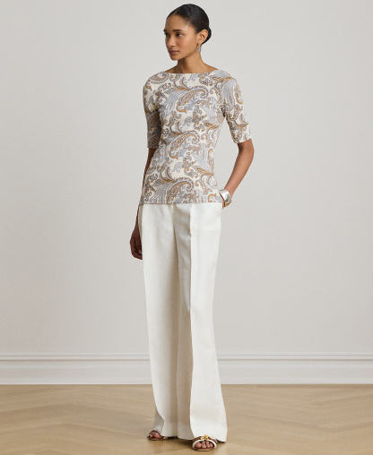 Lauren Ralph Lauren Women's Boat Neck Short-Sleeve Blouse - Cream Multi
