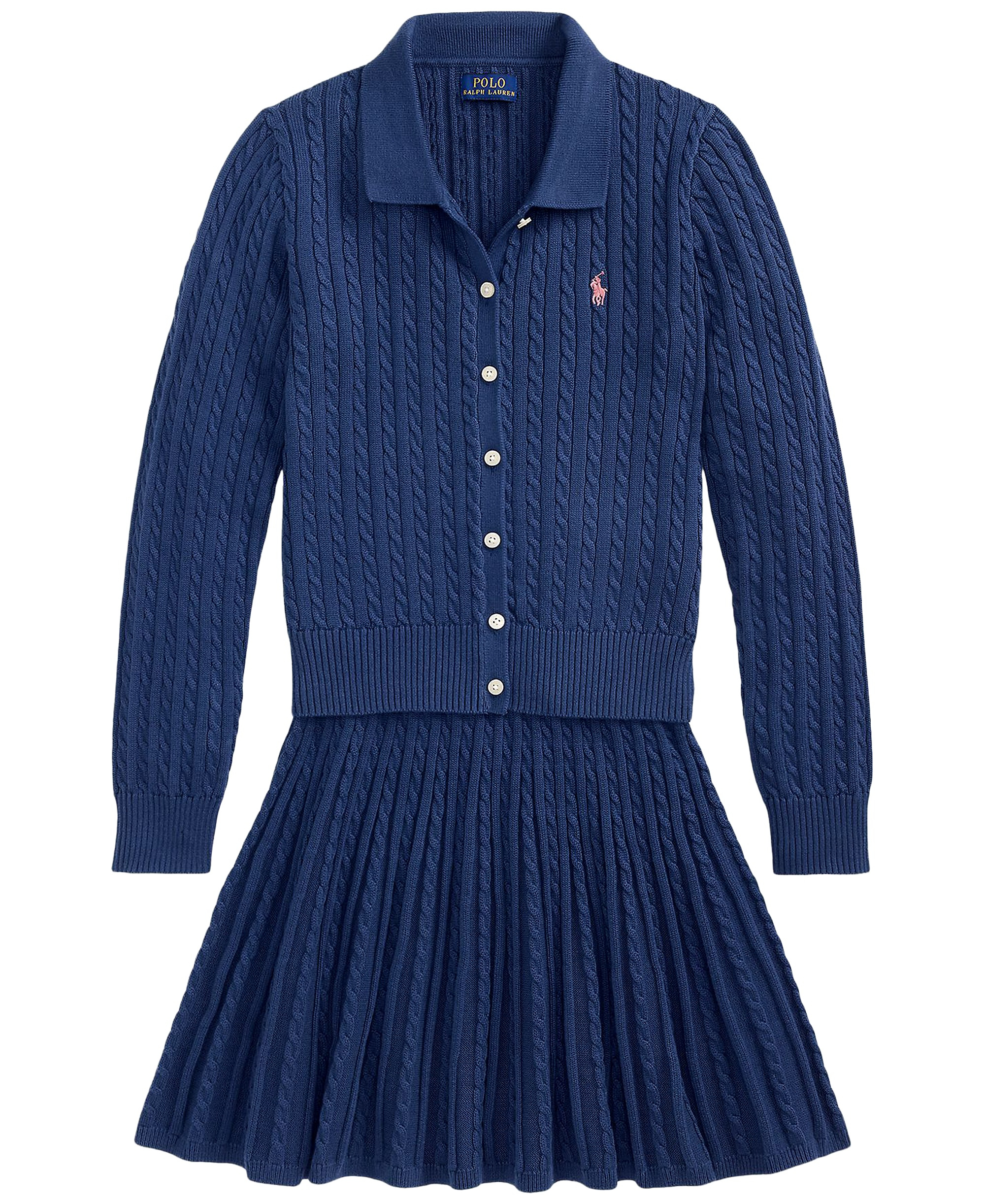 Polo Ralph Lauren Girls' 7-16 Polo Cardigan Sweater and Skirt, 2-Piece Set - Rustic Navy