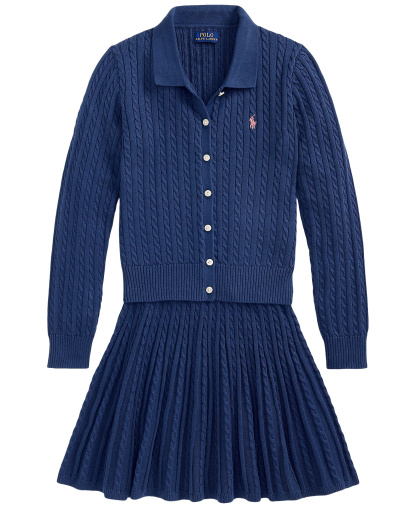 Polo Ralph Lauren Girls' 7-16 Polo Cardigan Sweater and Skirt, 2-Piece Set - Rustic Navy
