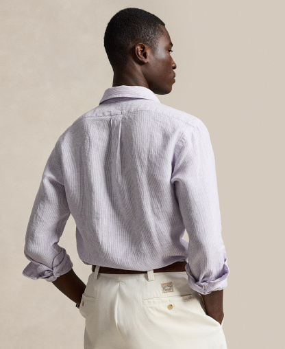 Polo Ralph Lauren Men's Striped Linen Classic-Fit Shirt - Powder Purple/White