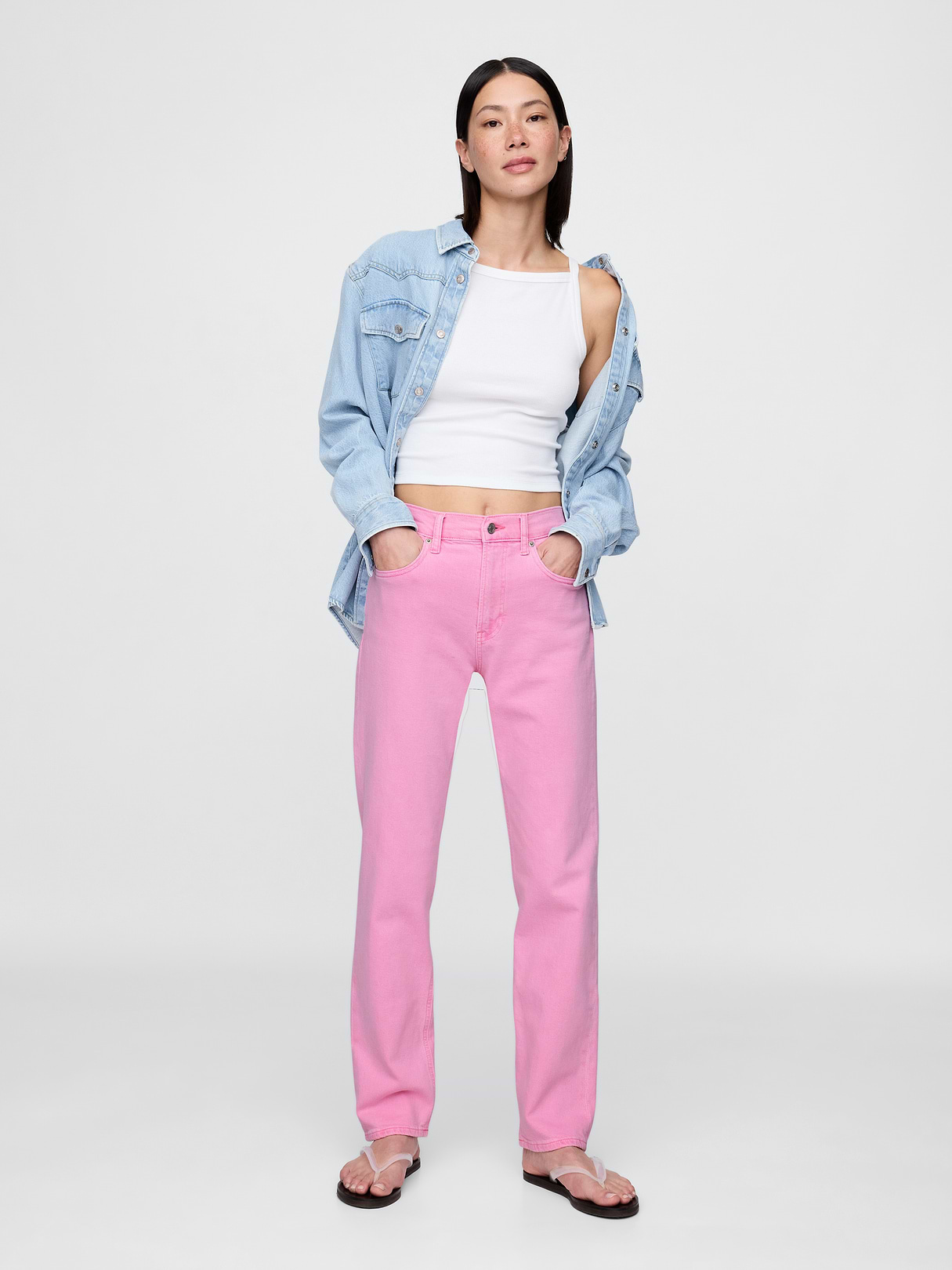 High Rise '90s Slim Straight Jeans - Sugar pink