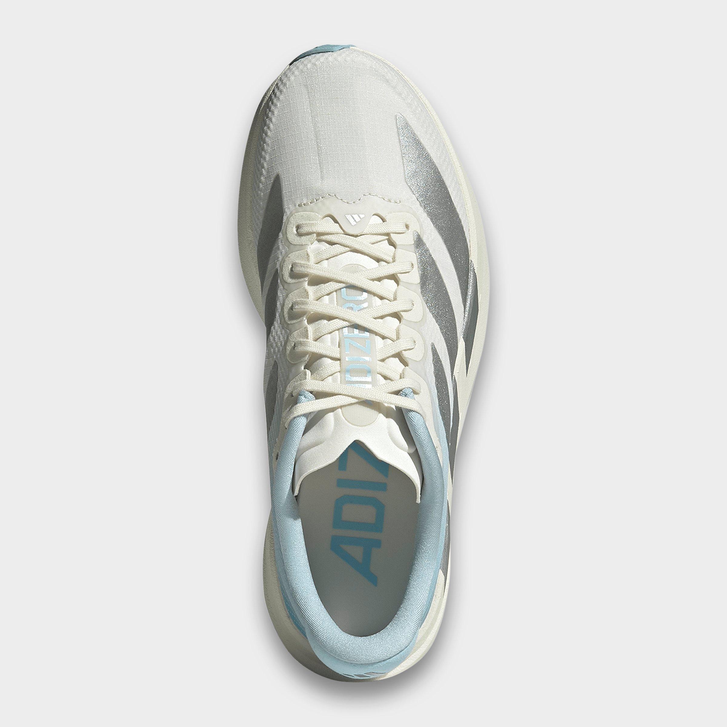 Women's adidas Adizero EVO SL Woven Running Shoes - Part 1 - Off White/Silver Metallic/Icey Blue - Top view