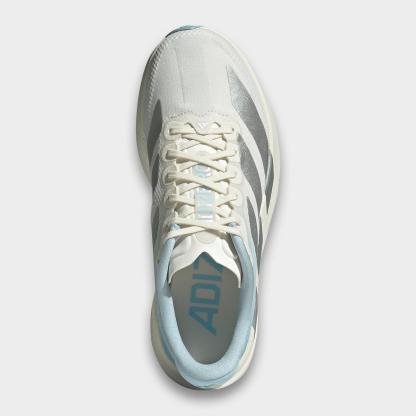 Women's adidas Adizero EVO SL Woven Running Shoes - Part 1 - Off White/Silver Metallic/Icey Blue - Top view