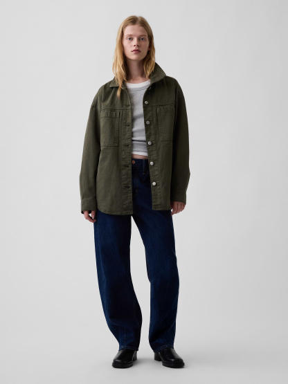 Denim Oversized Shirt Jacket - Black moss green