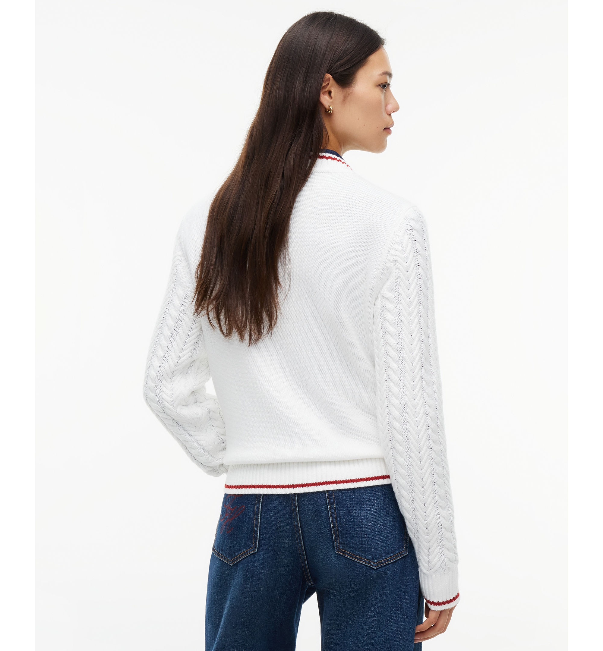 Tommy Hilfiger Women's Cable-Knit V-Neck Sweater - Ecru