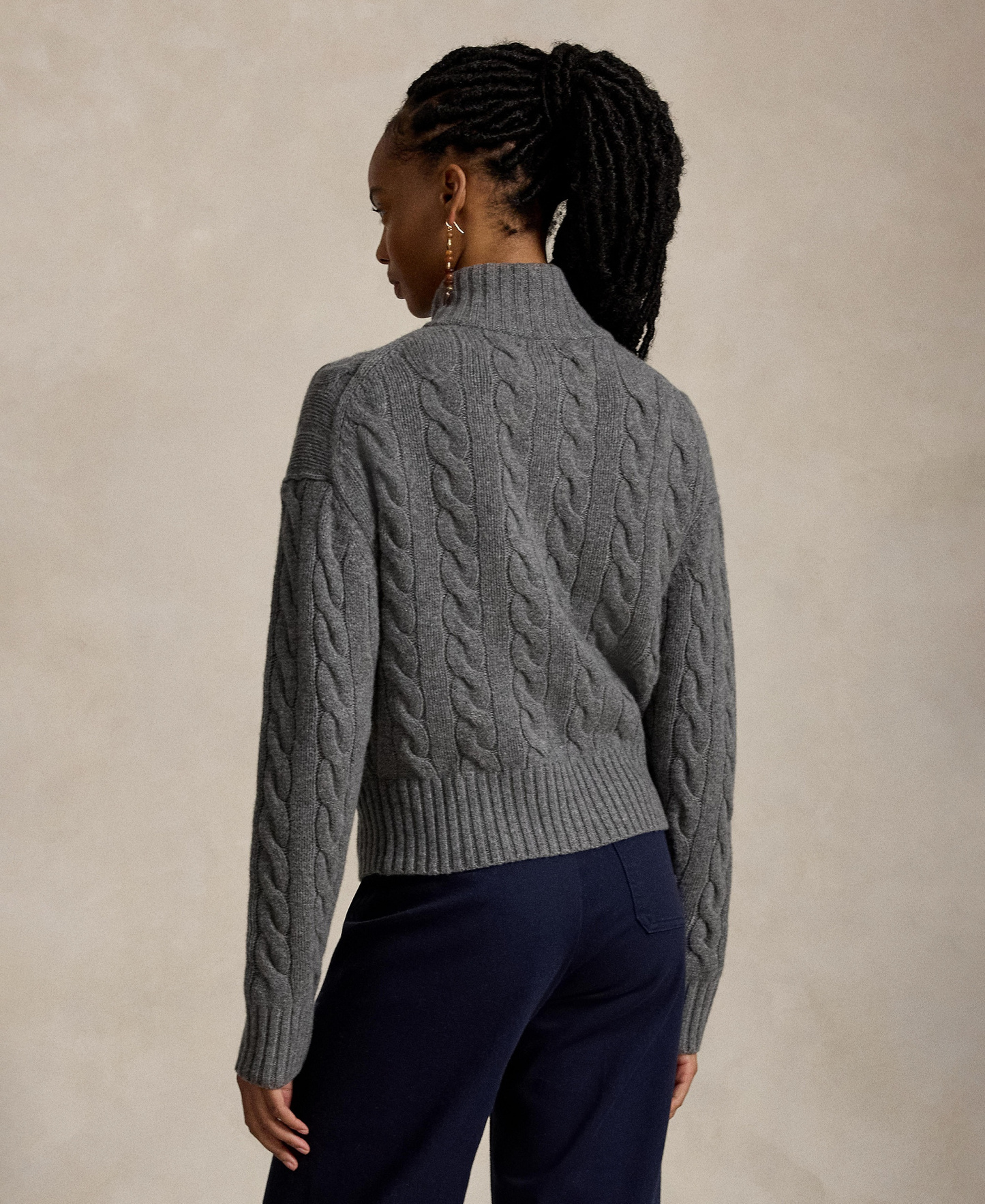 Polo Ralph Lauren Women's Cable-Knit Half-Zip Wool-Cashmere Sweater - Flannel Grey Heather