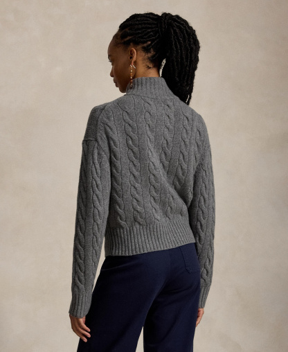 Polo Ralph Lauren Women's Cable-Knit Half-Zip Wool-Cashmere Sweater - Flannel Grey Heather