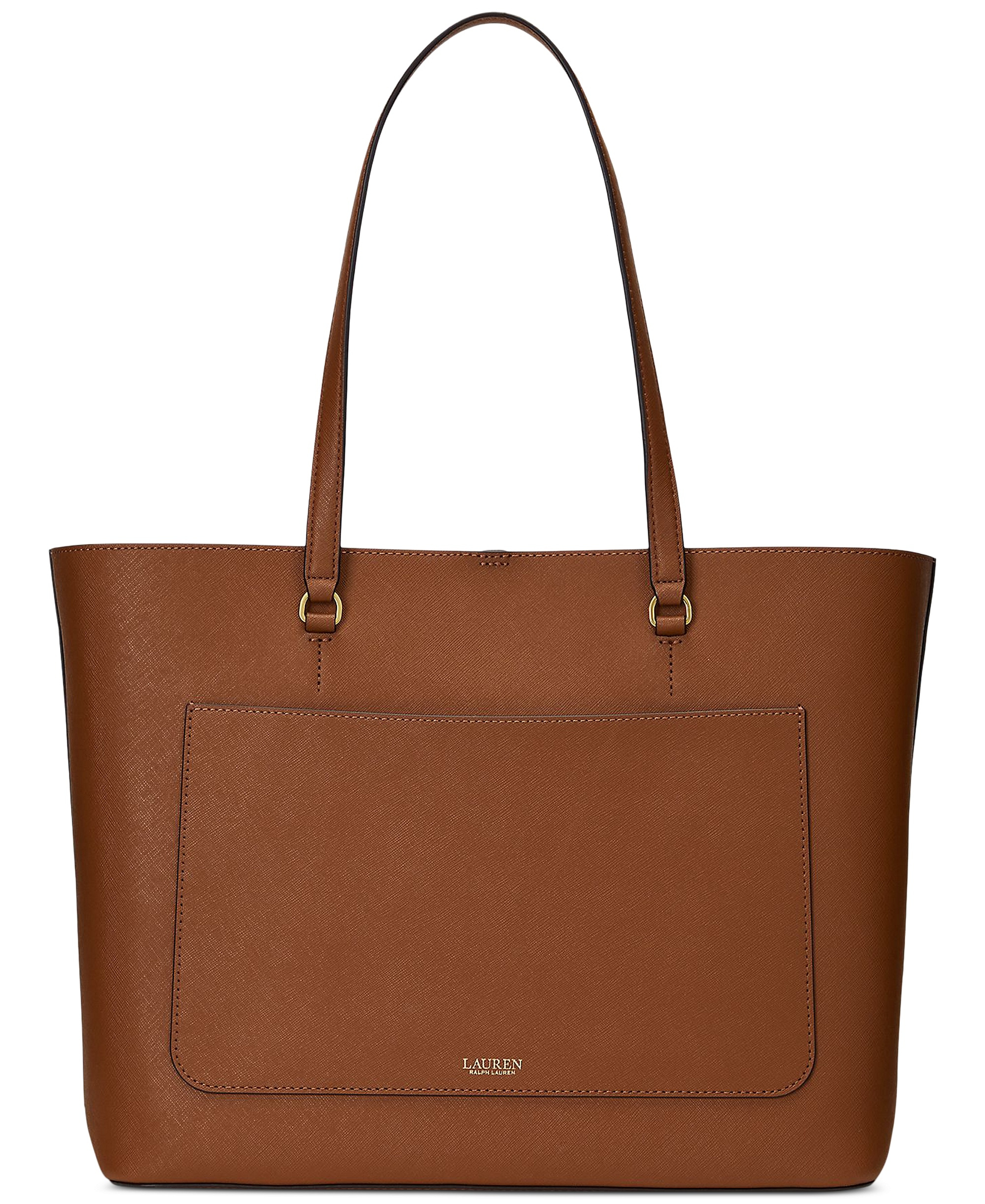 Lauren Ralph Lauren Karly Crosshatch Leather Large Tote - Lauren Tan