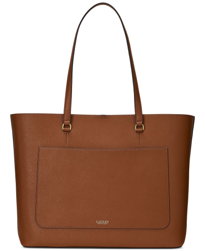 Lauren Ralph Lauren Karly Crosshatch Leather Large Tote - Lauren Tan