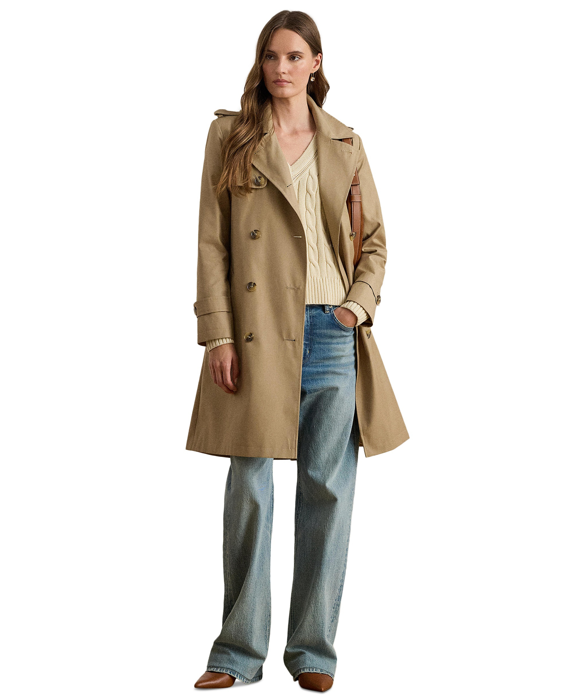 Lauren Ralph Lauren Women's Double-Breasted Belted Trench Coat, Created for Macy's - Sand
