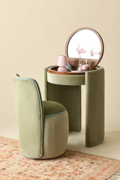 Jane Upholstered Vanity & Stool Set - Green