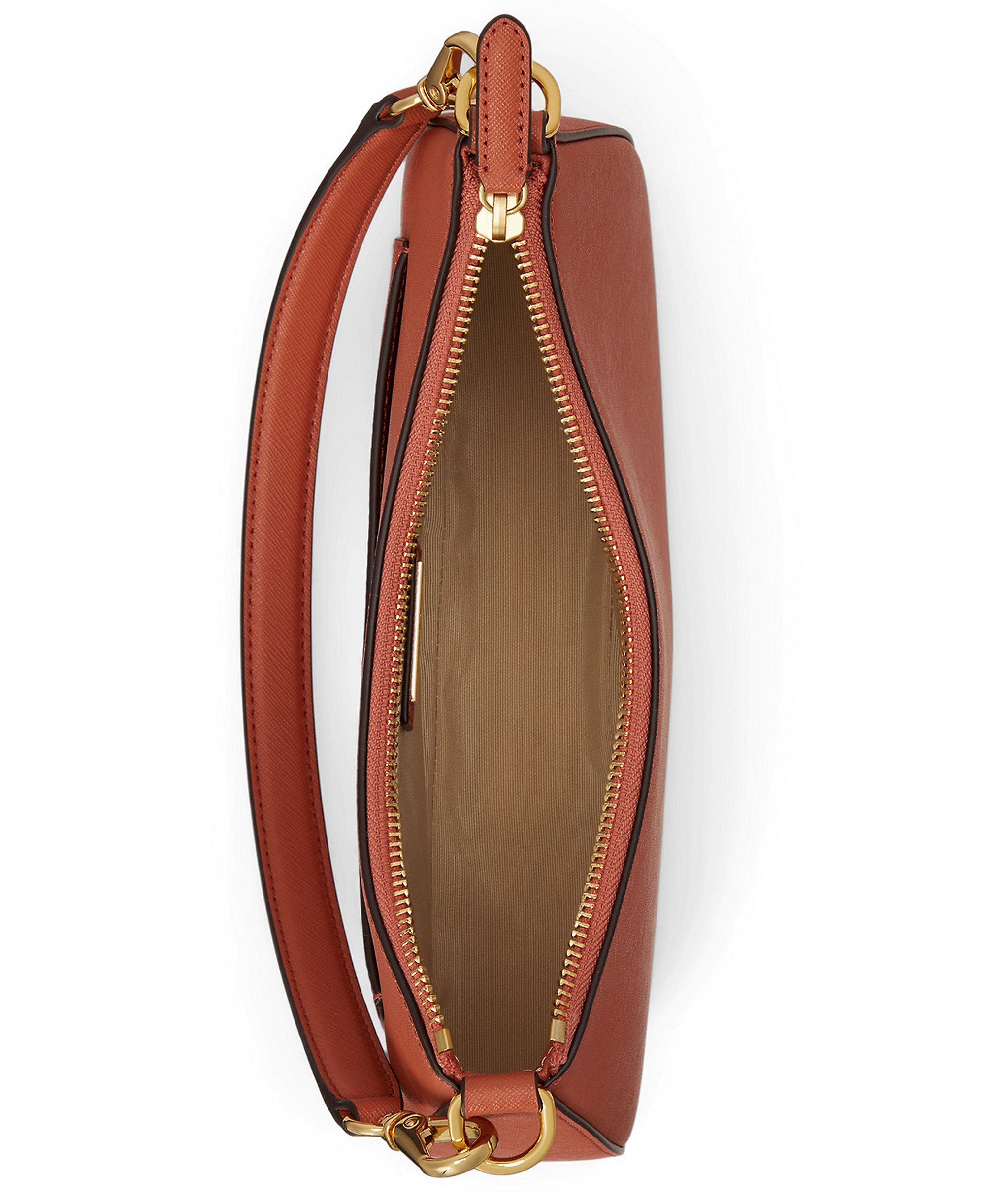 Lauren Ralph Lauren Danni Crosshatch Small Leather Slim Shoulder Handbag - Red Terracotta