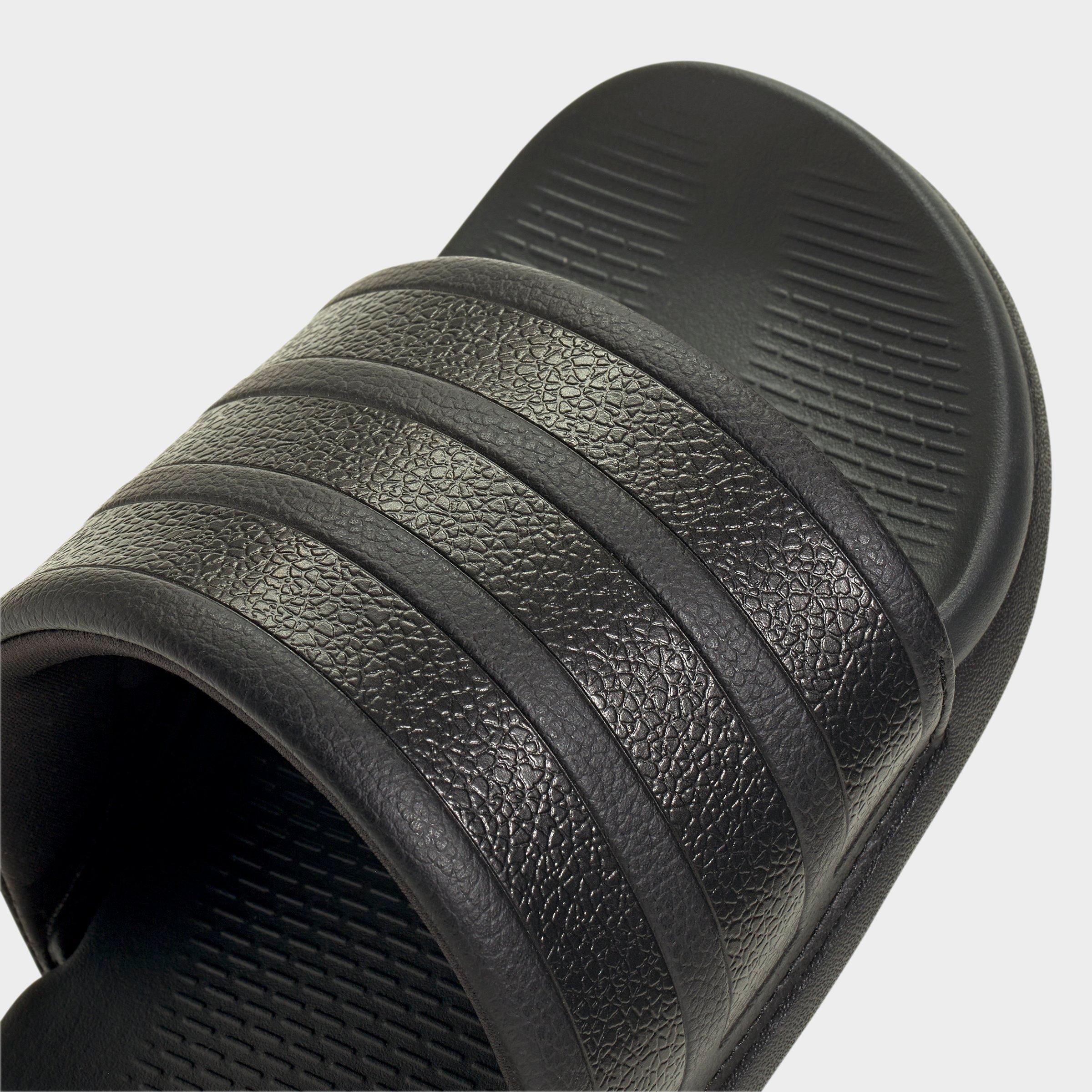 Women's adidas Adilette Comfort 2.0 Slide Sandals - Core Black/Core Black/Carbon - Detail shot