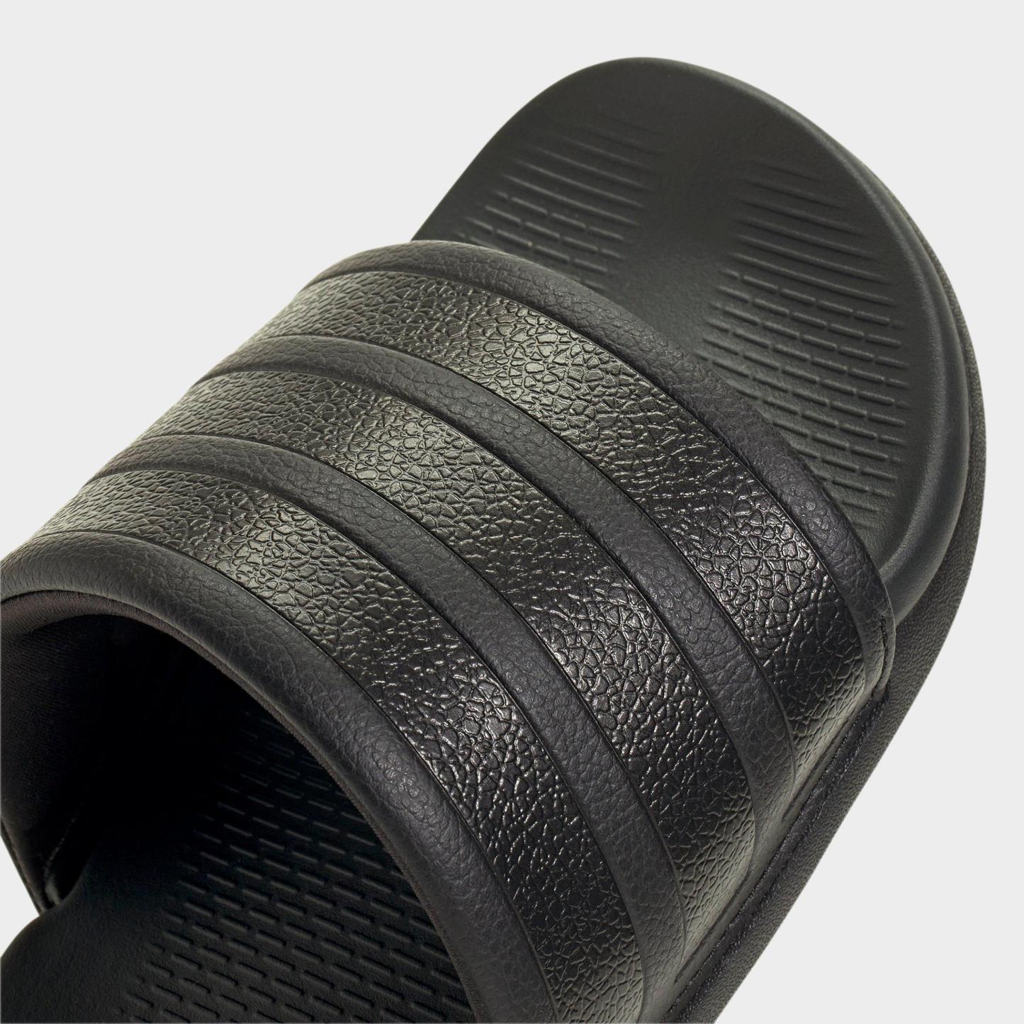 Women's adidas Adilette Comfort 2.0 Slide Sandals - Core Black/Core Black/Carbon - Detail shot