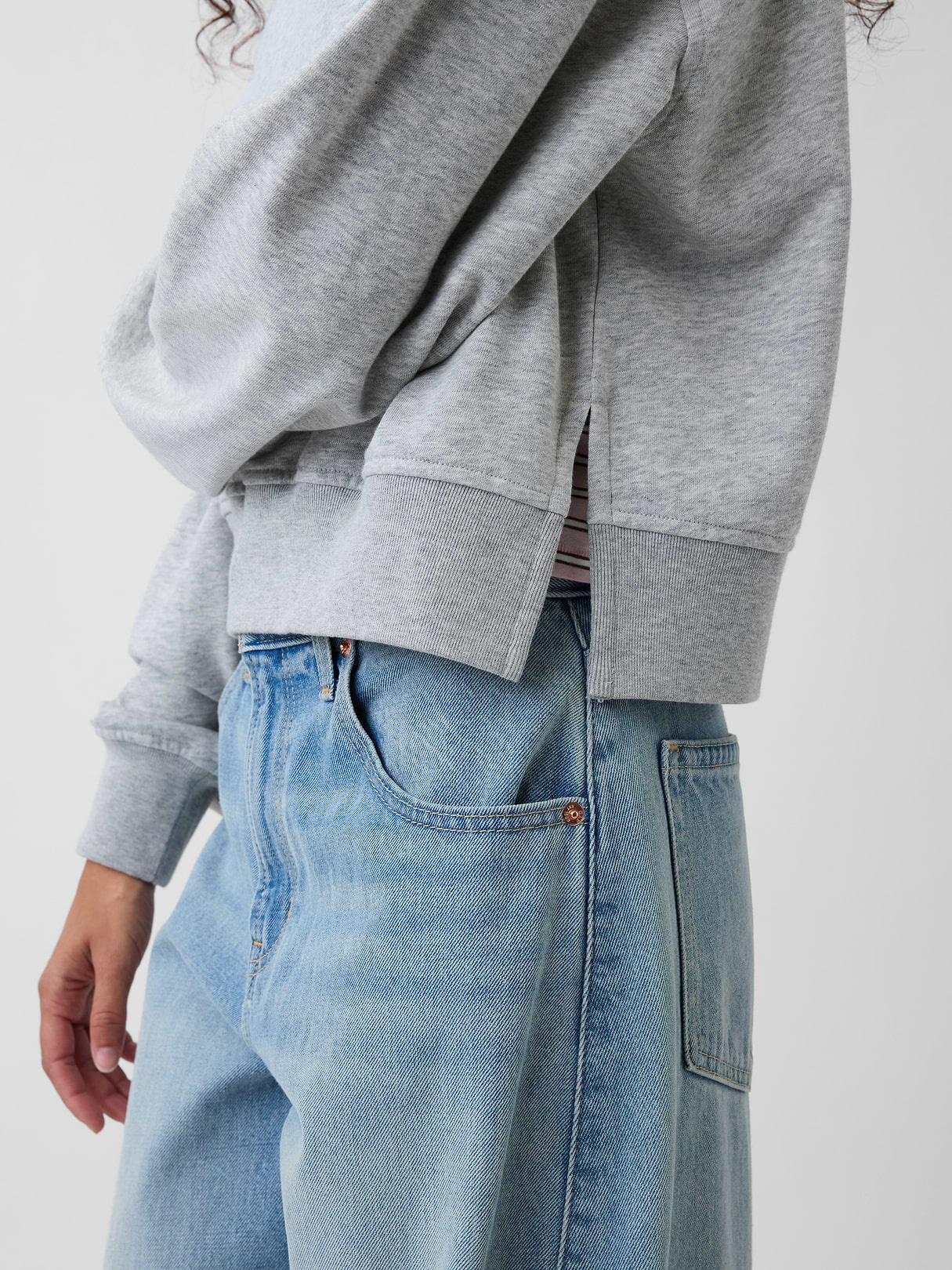 VintageSoft Terry Oversized Wedge Side-Slit Sweatshirt - Heather grey