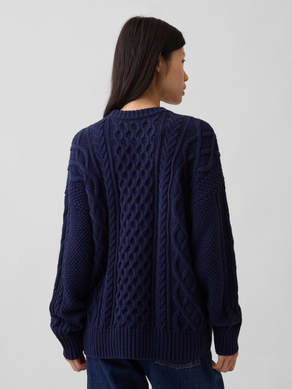 100% Cotton Cable-Knit Oversized Sweater - Navy blue uniform