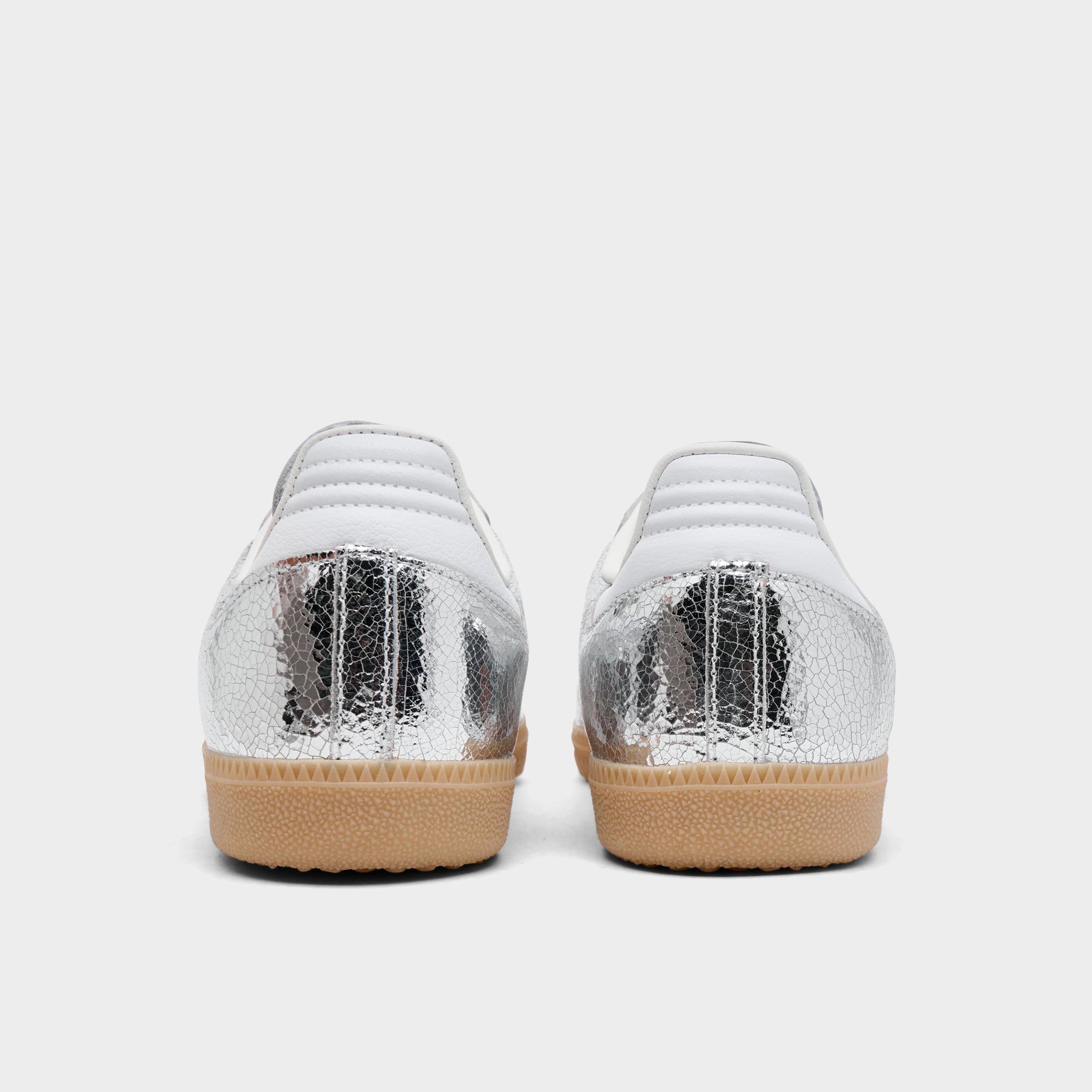 Women's adidas Originals Samba OG Casual Shoes - Part 6 - Silver Metallic/Cloud White/Core White - Back view