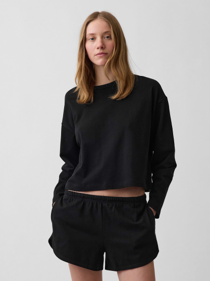 Knit Oversized Crop T-Shirt - Black