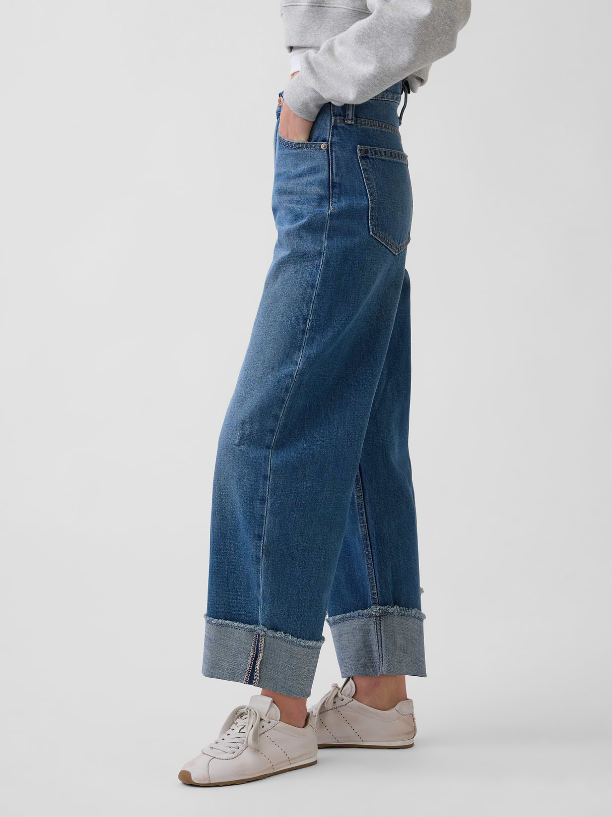 High Rise Barrel Jeans - Cuffed medium wash