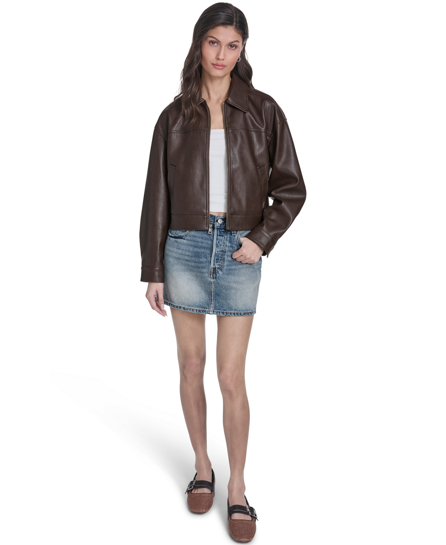 Levi's Women's Laydown Collar Zip-Front Jacket - Dark Brown