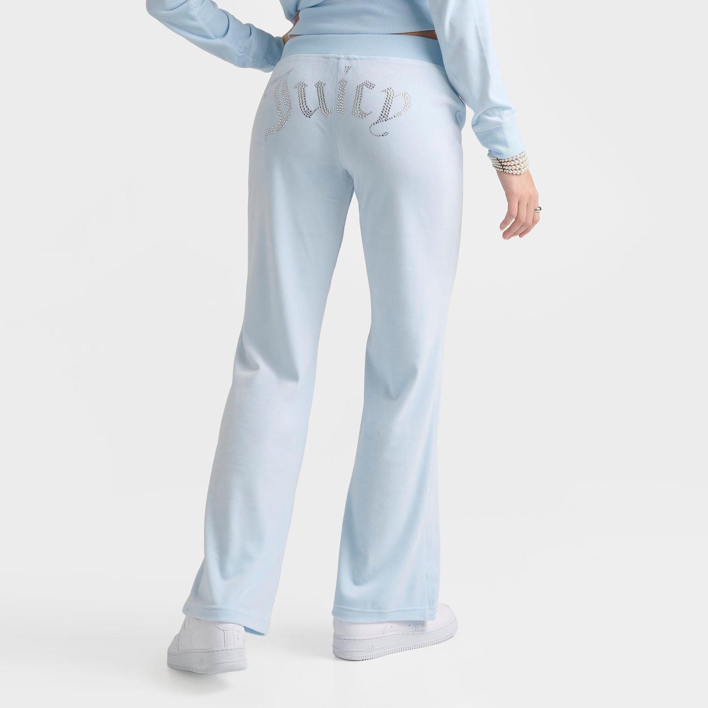 Women's Juicy Couture OG Big Bling Velour Track Pants - Ice Water