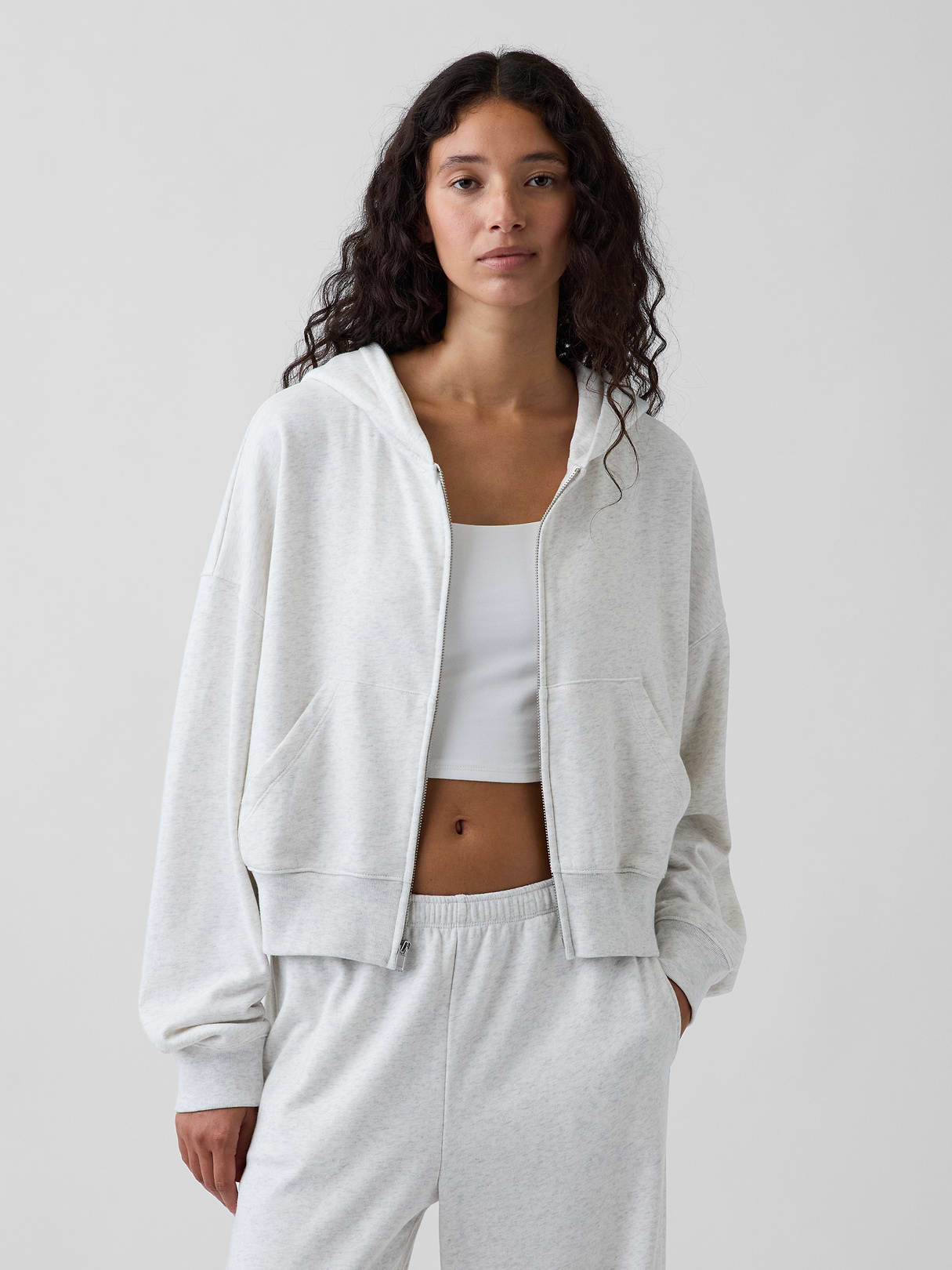 VintageSoft Terry Oversized Wedge Zip Hoodie - Pale heather grey