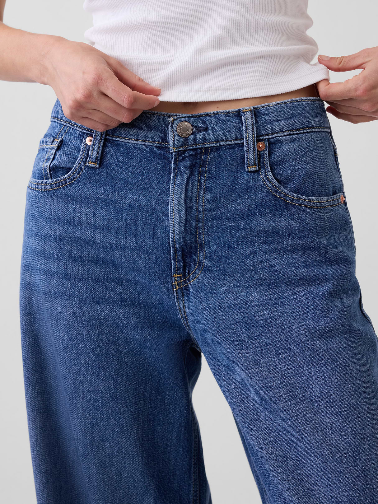 Mid Rise Denim Stripe Baggy Jeans - Medium indigo