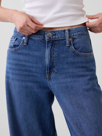 Mid Rise Denim Stripe Baggy Jeans - Medium indigo