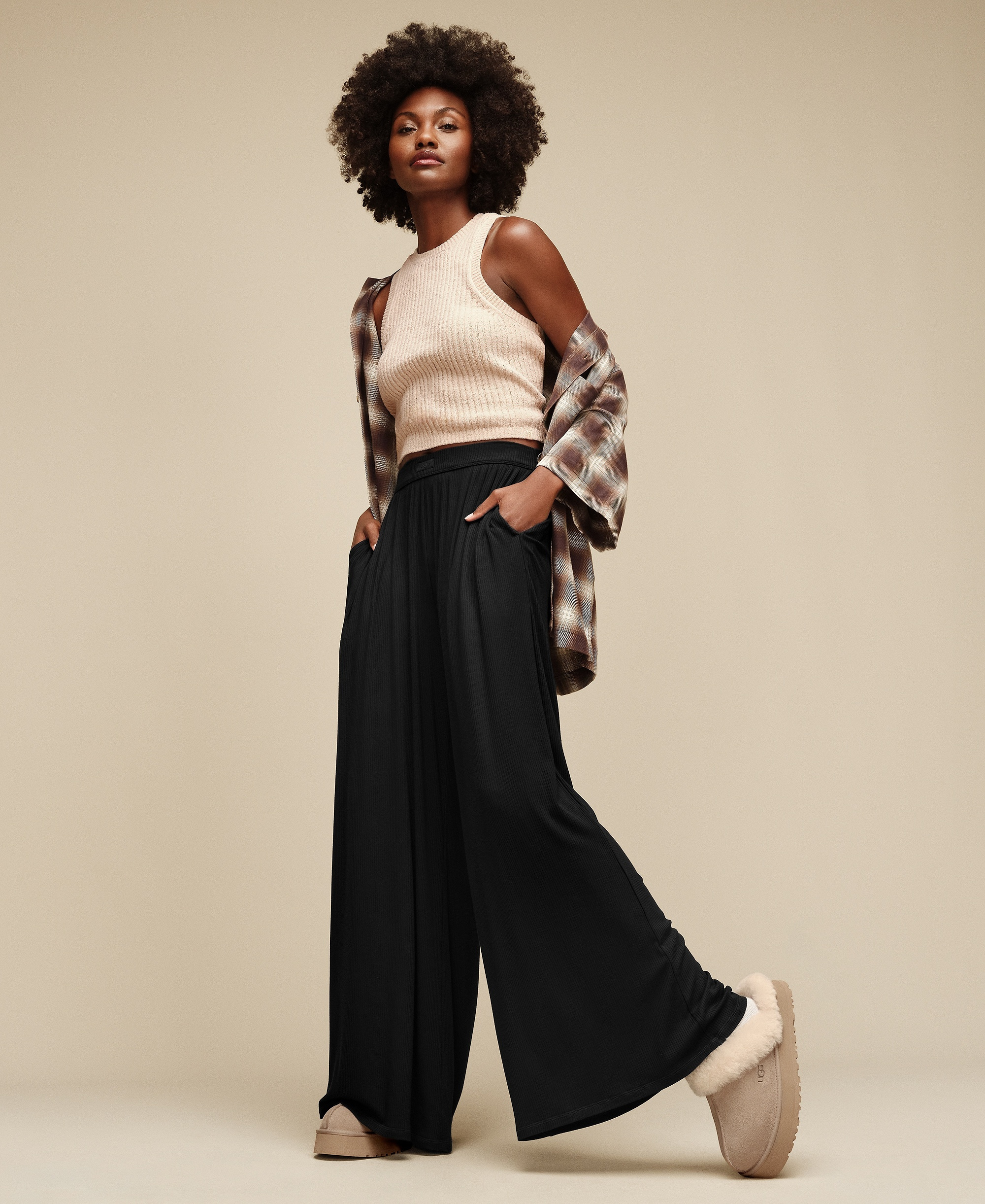UGG Women's Imogen Wide-Leg Rib Pants - Black