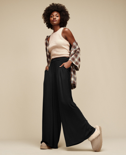 UGG Women's Imogen Wide-Leg Rib Pants - Black