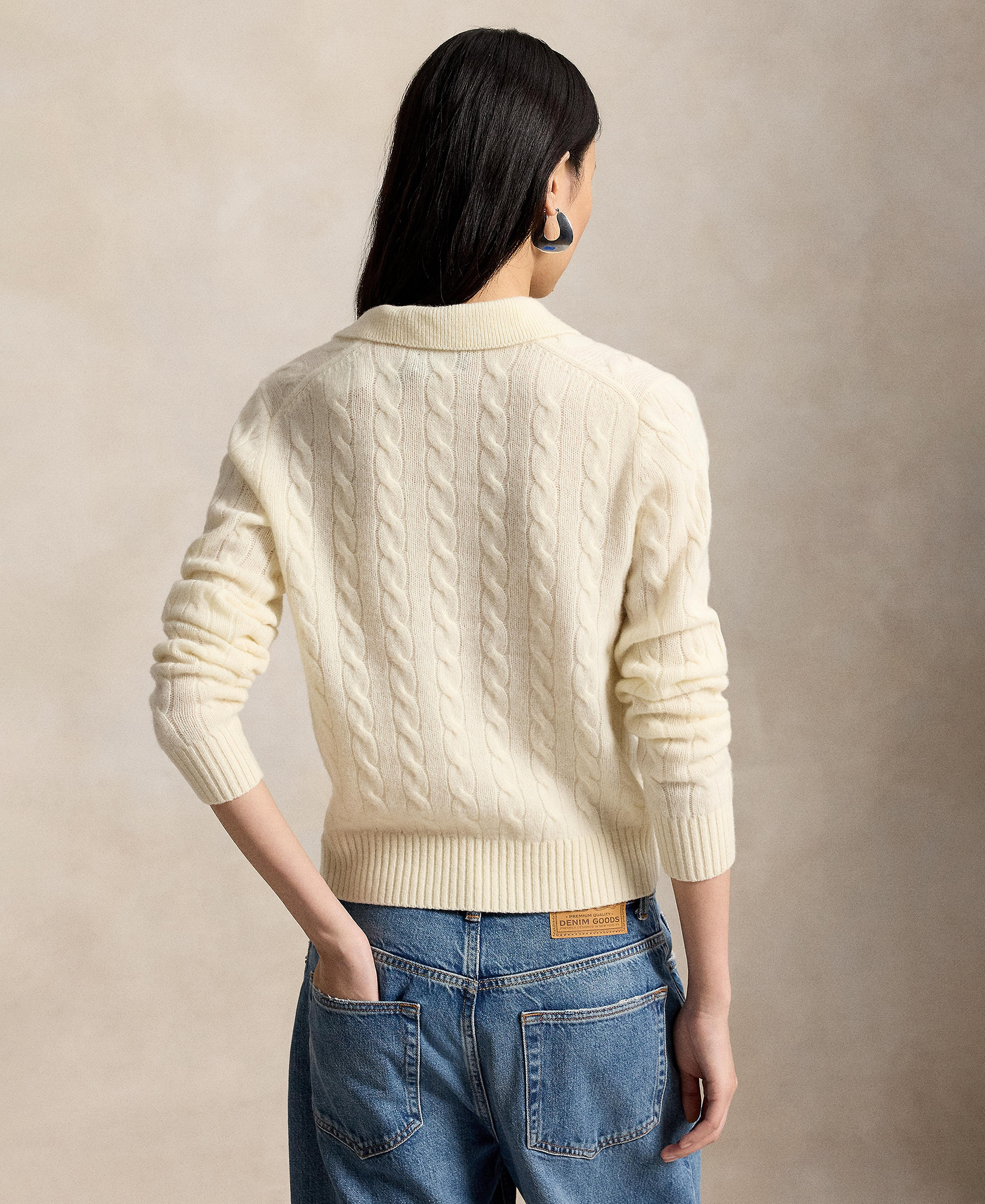 Polo Ralph Lauren Women's Cable-Knit Long-Sleeve Wool-Cashmere Sweater - Authentic Cream