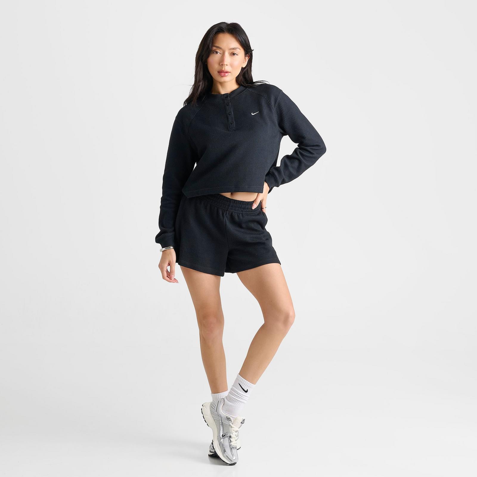 Women's Nike Sportswear Chill Waffle Oversized Long-Sleeve Henley Top - Black/Sail