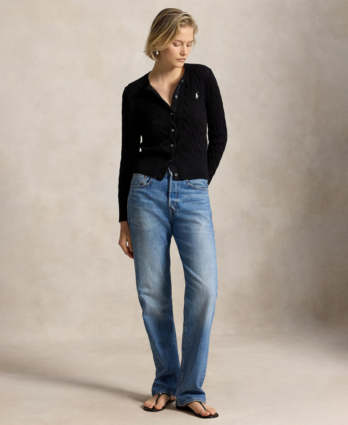 Polo Ralph Lauren Women's Cable-Knit Cotton Crewneck Cardigan Sweater - Polo Black