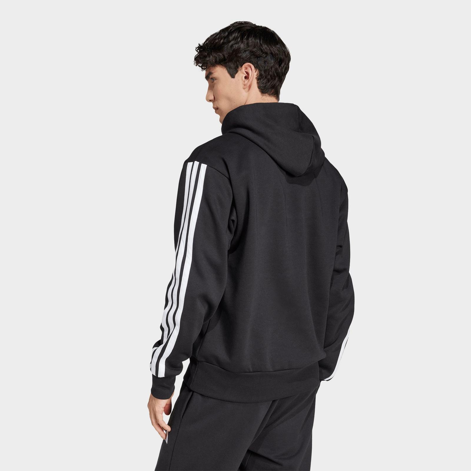 Men's adidas Essentials 3-Stripes Fleece Pullover Hoodie - Black/White - view 2