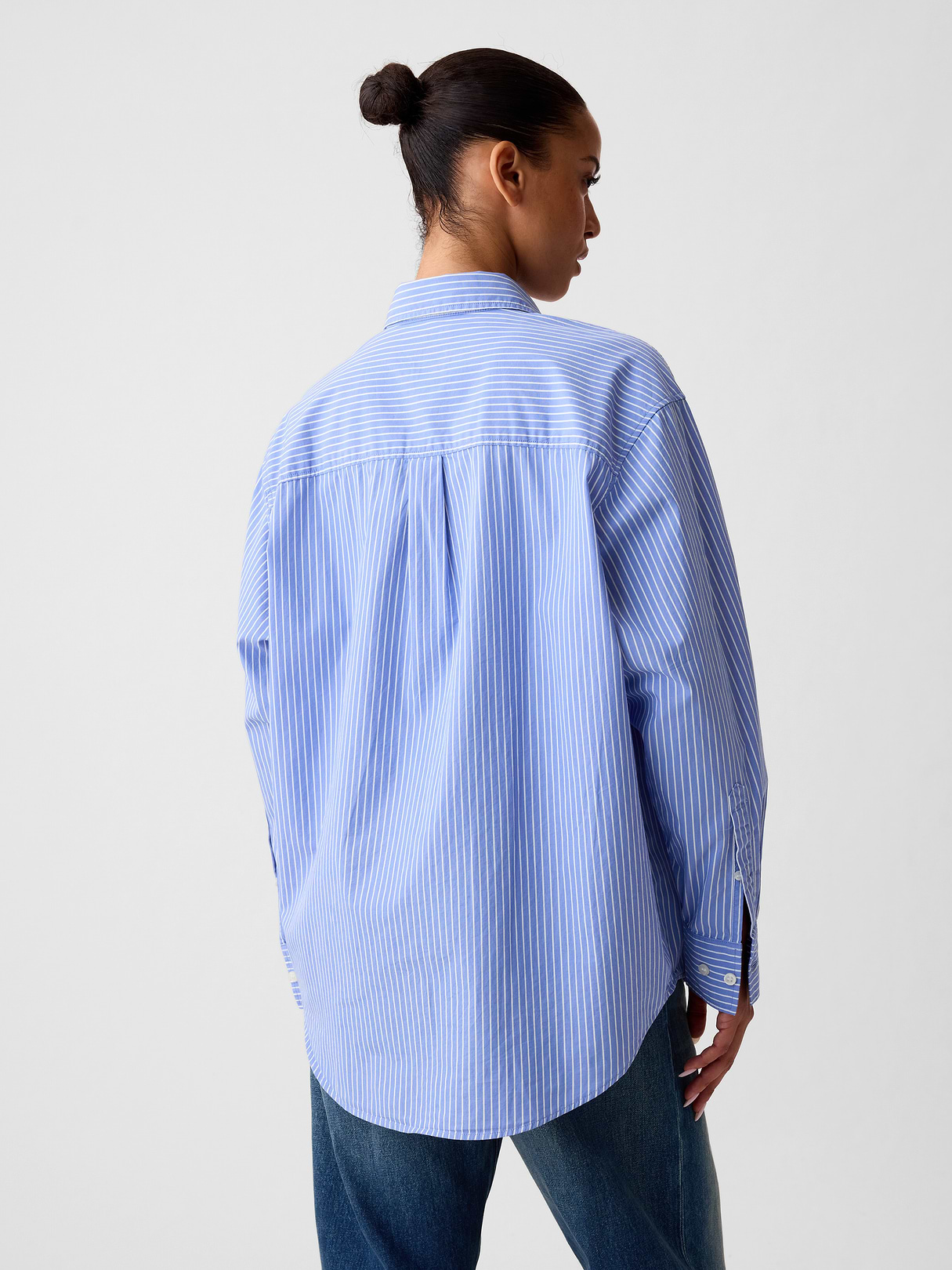 Organic Cotton Poplin Stripe Big Shirt - New blue & white stripe