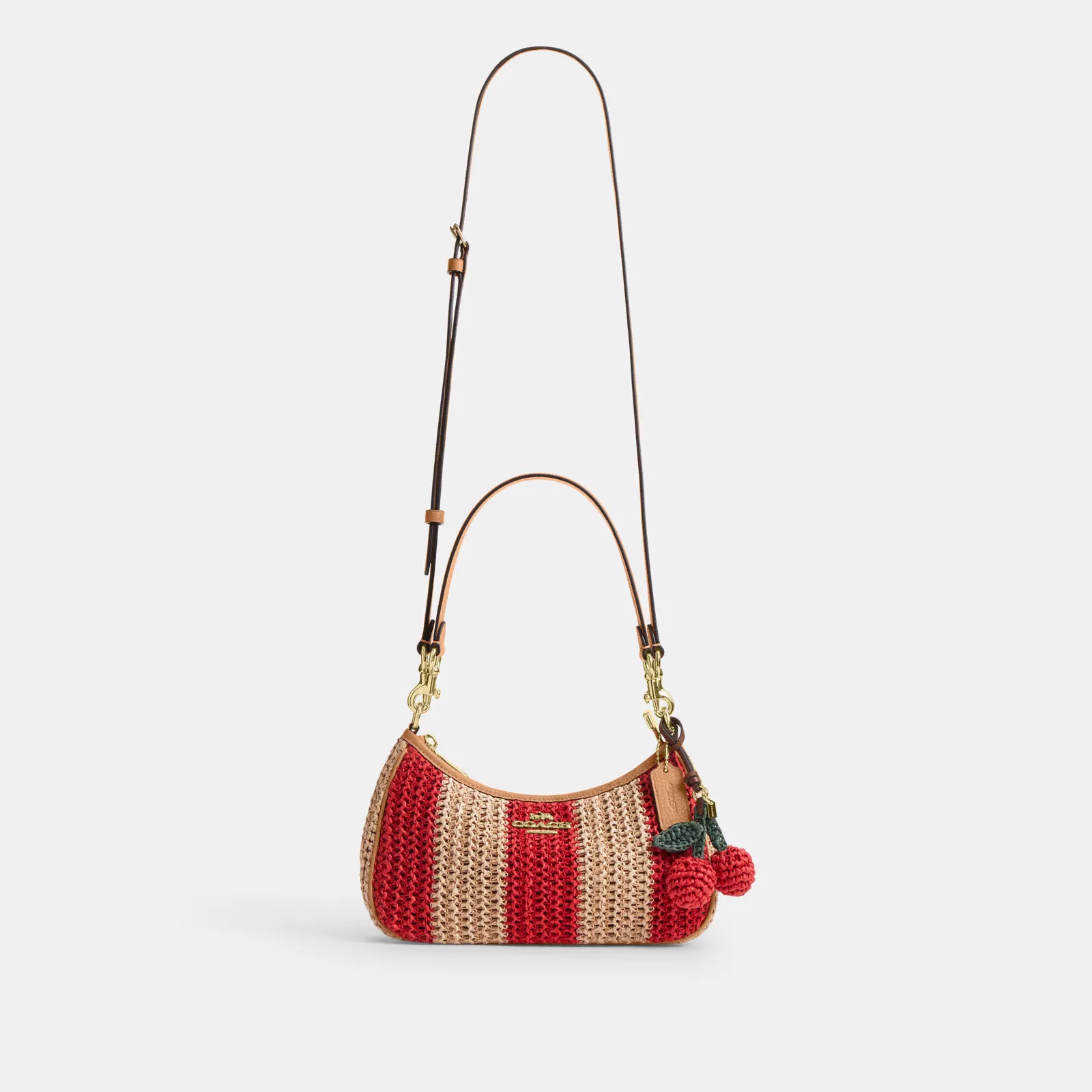 Teri Shoulder Bag With Stripes And Charm - Gold/Red/Tan - view 9
