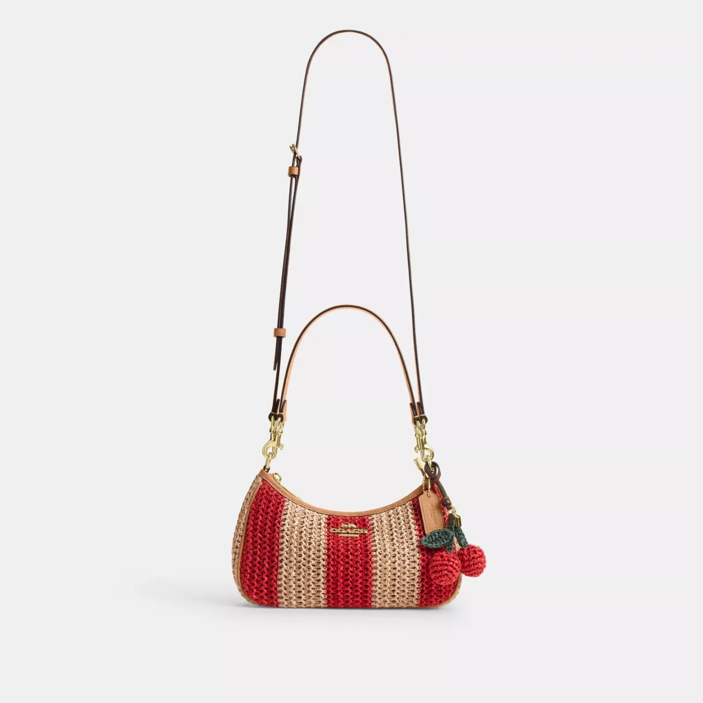 Teri Shoulder Bag With Stripes And Charm - Gold/Red/Tan - view 9