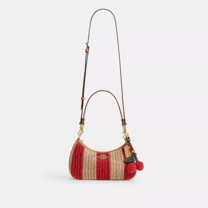 Teri Shoulder Bag With Stripes And Charm - Gold/Red/Tan - view 9