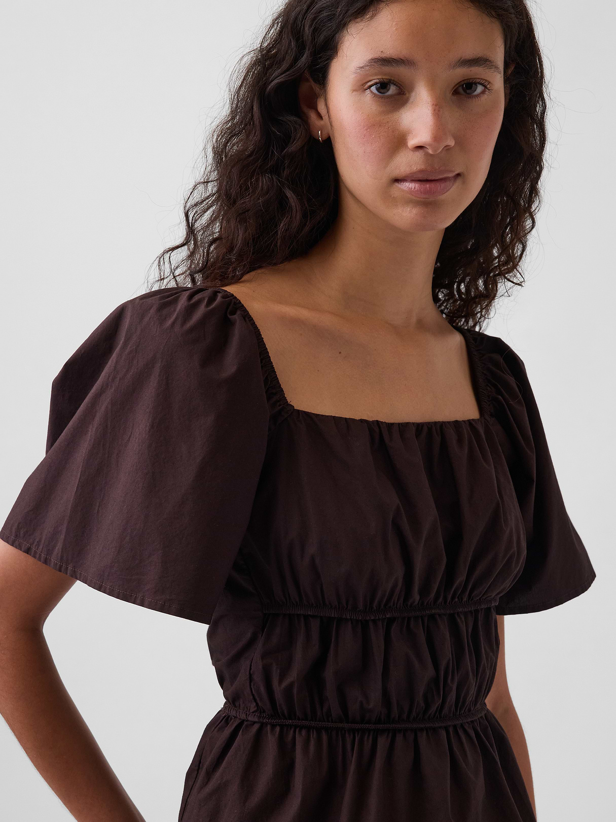Square-Neck Peplum Top - Brown