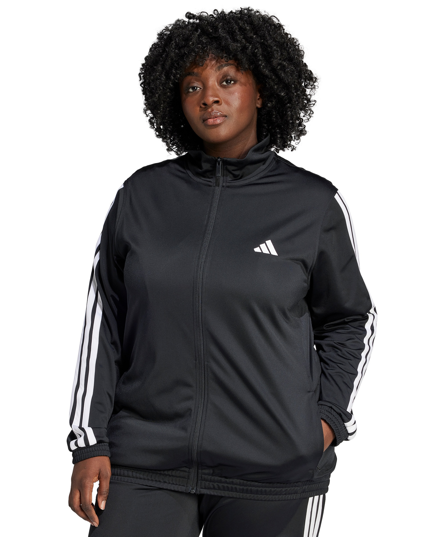 adidas Plus Size Essentials Tricot Three Stripes Track Jacket - Black/White