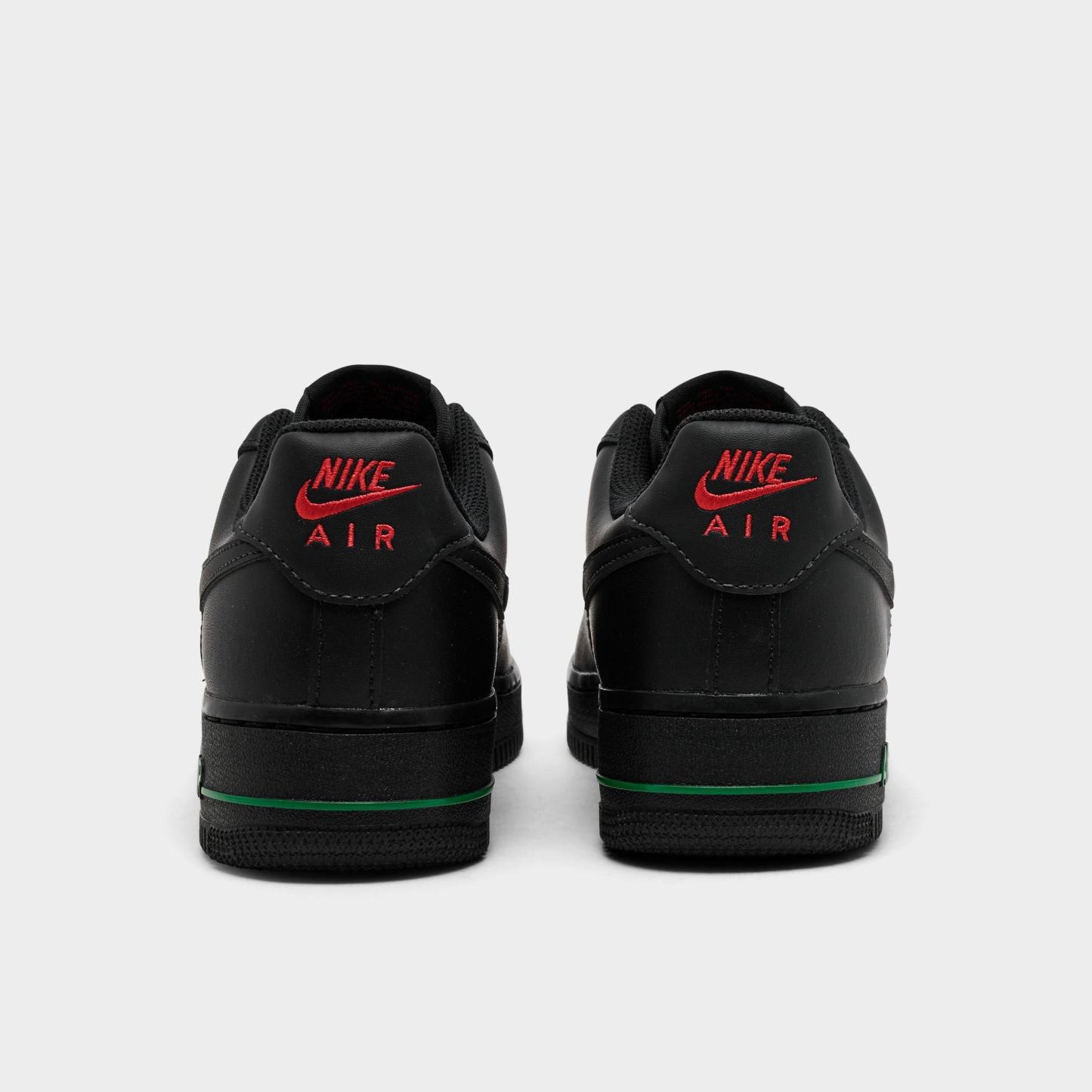 Women's Nithtke Air Force 1 '07 SE Casual Shoes - Black/Black/Sport Red/Pine Green - Back view